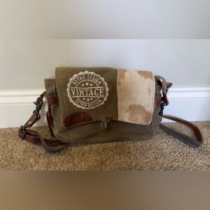 Myra Bag Vintage Style Tan and Brown Messenger Bag